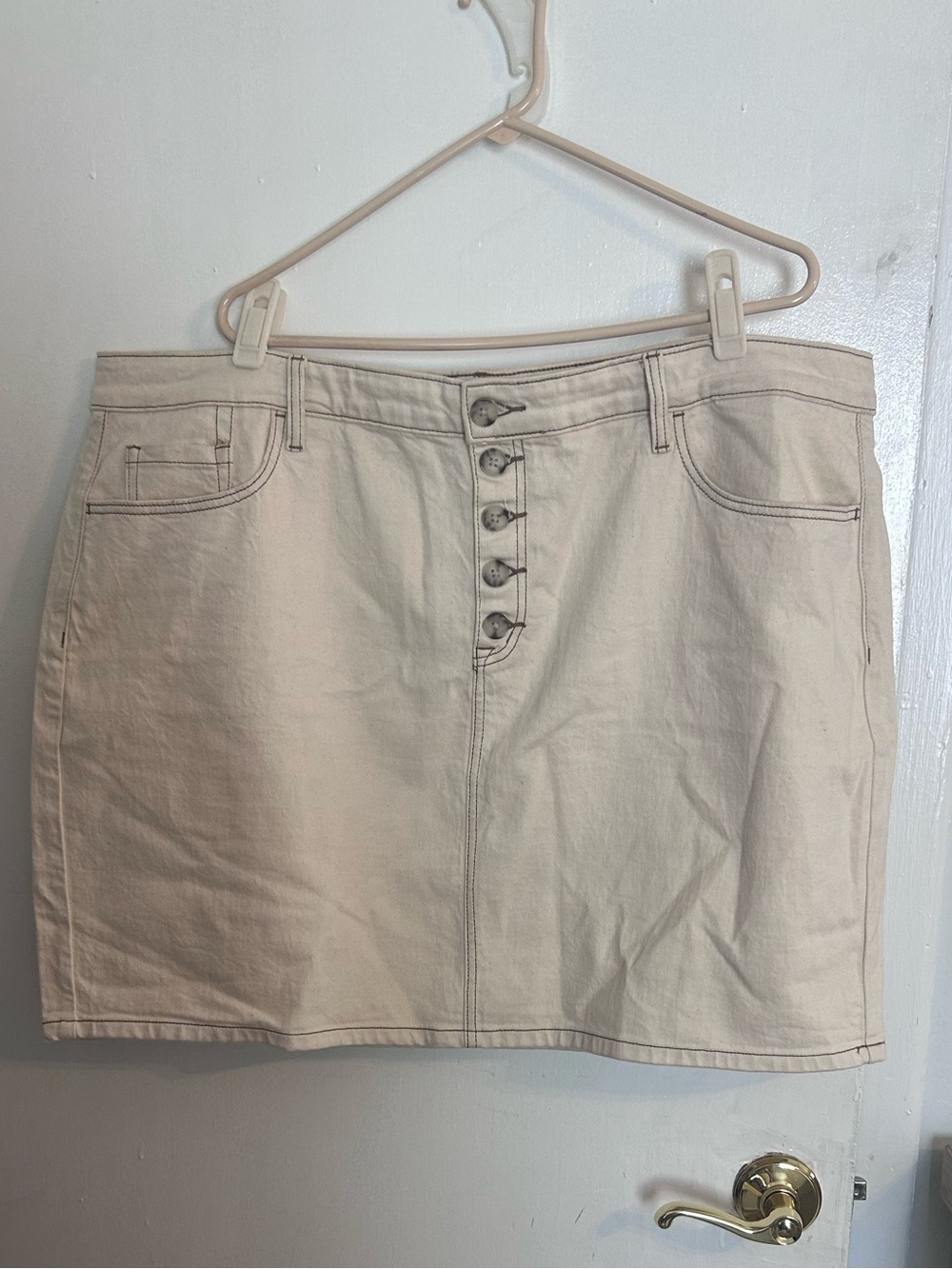 torrid Cream Denim Mini Skirt with Contrast Stitching